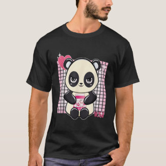 Panda met aardbeimelk t-shirt
