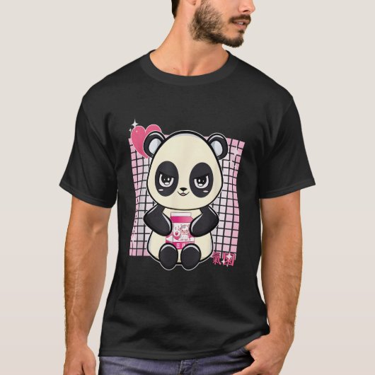 Panda met aardbeimelk t-shirt (Voorkant)