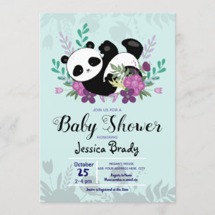 Panda met Baby shower met paardebloemen Kaart