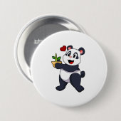 Panda met Bamboe Bloem Ronde Button 7,6 Cm (Voorkant /achterkant)