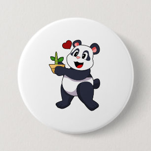 Panda met Bamboe Bloem Ronde Button 7,6 Cm