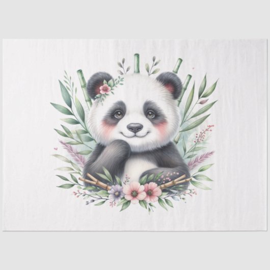Panda met bamboe bloemige waterverf tissuepapier (Voorkant)