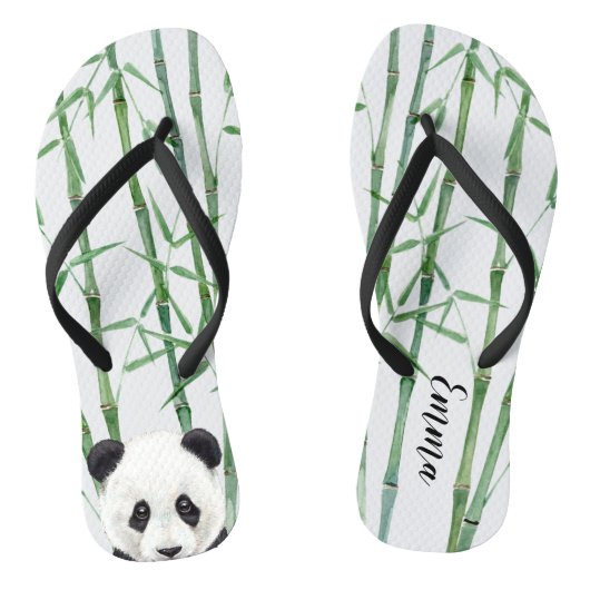 Panda met bamboe - Jouw naam toevoegen - Gepersona Teenslippers (Voetbed)