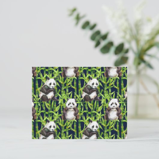 Panda met Bamboe Waterverf Patroon Briefkaart (Staand voorkant)