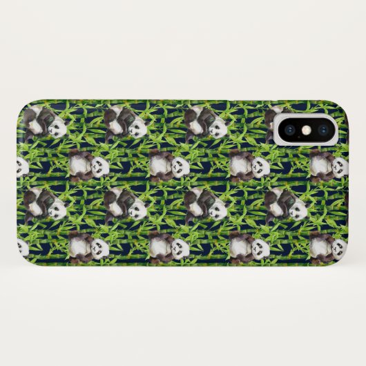 Panda met Bamboe Waterverf Patroon Case-Mate iPhone Case (Achterkant (horizontaal))