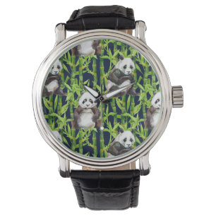 Panda met Bamboe Waterverf Patroon Horloge