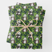 Panda met Bamboe Waterverf Patroon Inpakpapier Vel (In situ)