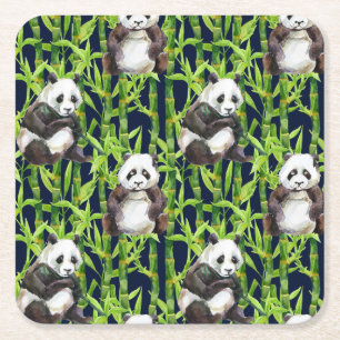 Panda met Bamboe Waterverf Patroon Kartonnen Onderzetters