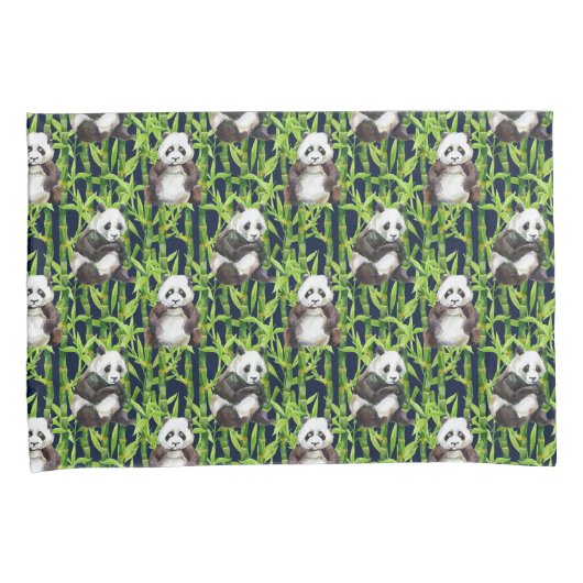 Panda met Bamboe Waterverf Patroon Kussensloop (Voorkant-Rechts)