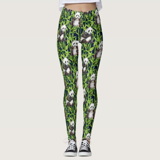 Panda met Bamboe Waterverf Patroon Leggings (Voorkant)