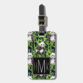 Panda met Bamboe Waterverf Patroon | Monogram Bagagelabel (Voorkant verticaal)