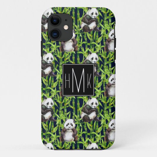 Panda met Bamboe Waterverf Patroon | Monogram Case-Mate iPhone Case (Achterkant)