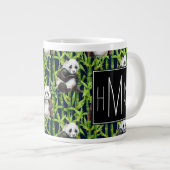 Panda met Bamboe Waterverf Patroon | Monogram Grote Koffiekop (Voorkant rechts)