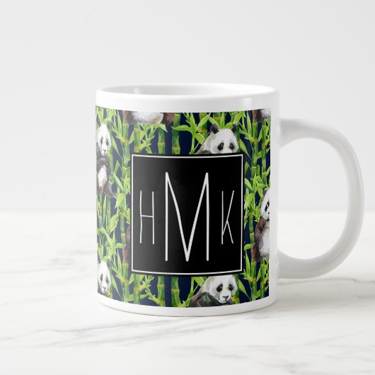 Panda met Bamboe Waterverf Patroon | Monogram Grote Koffiekop (Rechts)