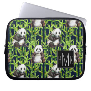 Panda met Bamboe Waterverf Patroon Monogram Laptop Sleeve