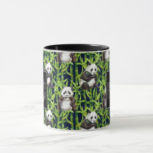 Panda met Bamboe Waterverf Patroon | Monogram Mok (Midden)