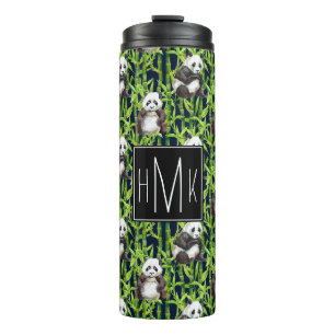 Panda met Bamboe Waterverf Patroon Monogram Thermosbeker