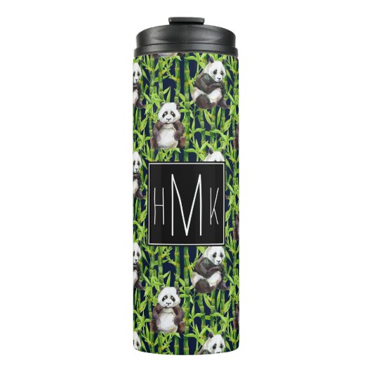 Panda met Bamboe Waterverf Patroon | Monogram Thermosbeker (Voorkant)