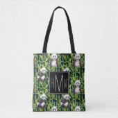 Panda met Bamboe Waterverf Patroon | Monogram Tote Bag (Voorkant)