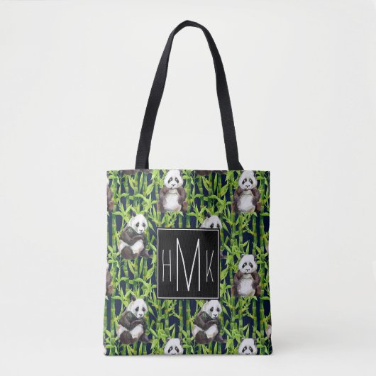 Panda met Bamboe Waterverf Patroon | Monogram Tote Bag (Voorkant)