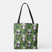 Panda met Bamboe Waterverf Patroon | Monogram Tote Bag (Achterkant)