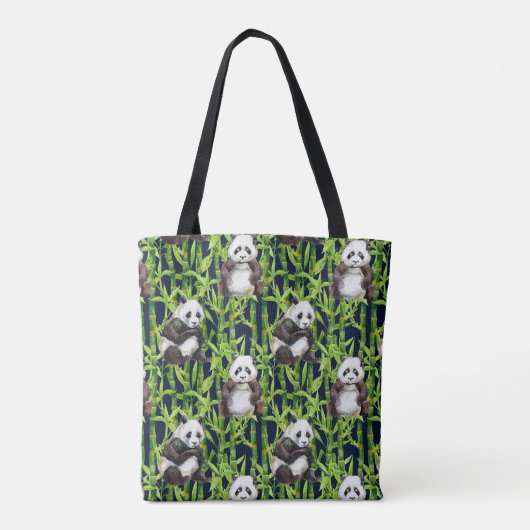 Panda met Bamboe Waterverf Patroon | Monogram Tote Bag (Achterkant)