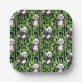 Panda met Bamboe Waterverf Patroon Papieren Bordje (Voorkant)