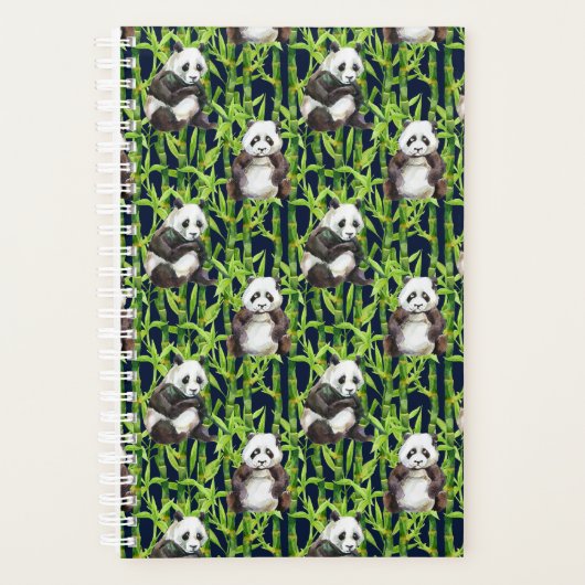 Panda met Bamboe Waterverf Patroon Planner (Voorkant)