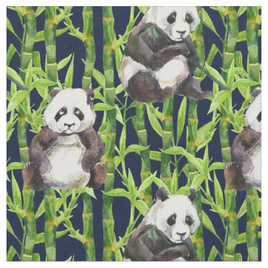 Panda met Bamboe Waterverf Patroon Stof (Close Up)