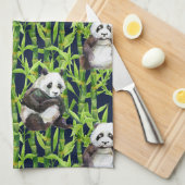 Panda met Bamboe Waterverf Patroon Theedoek (Quarter Fold)