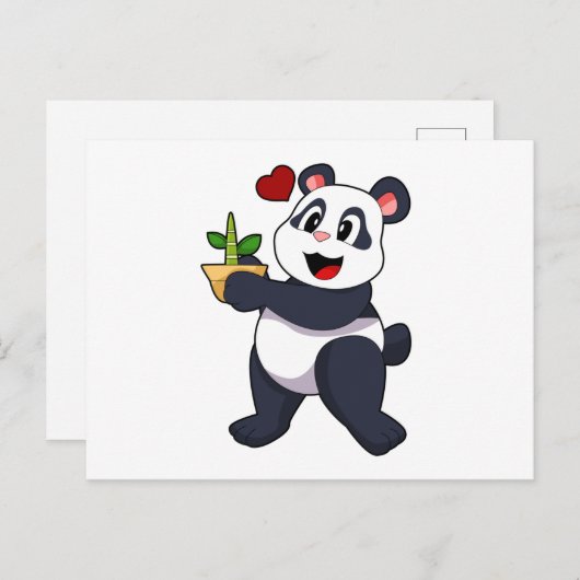 Panda met bamboebloem briefkaart (Voorkant / Achterkant)