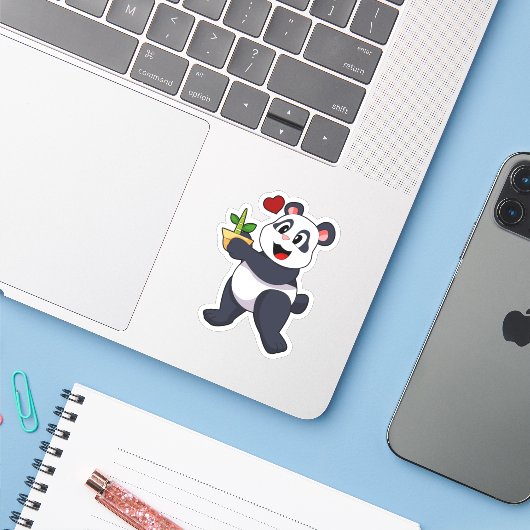 Panda met Bamboevloer Sticker (Laptop met iPhone)