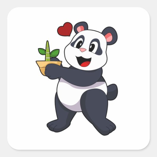 Panda met Bamboevloer Vierkante Sticker (Voorkant)