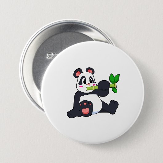 Panda met Bamboo Ronde Button 7,6 Cm (Voorkant /achterkant)