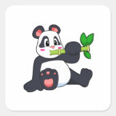 Panda met Bamboo Vierkante Sticker (Voorkant)