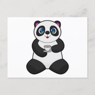 Panda met beker koffie briefkaart
