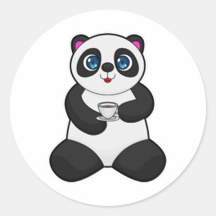 Panda met beker koffie ronde sticker