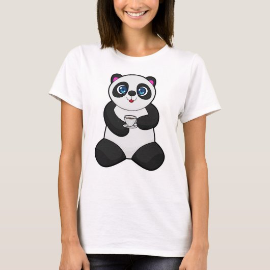 Panda met beker koffie t-shirt (Voorkant)