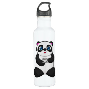 Panda met beker koffie waterfles