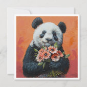 Panda met bloemen, aanpasbaar feestdagenkaart (Voorkant)