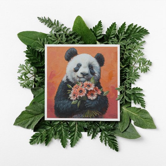 Panda met bloemen, aanpasbaar feestdagenkaart