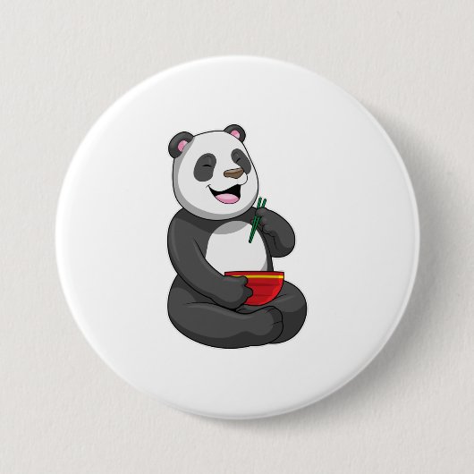 Panda met Bowl Ramen Ronde Button 7,6 Cm (Voorkant)