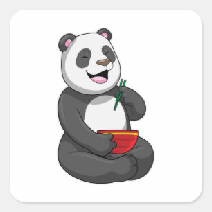 Panda met Bowl Ramen Vierkante Sticker