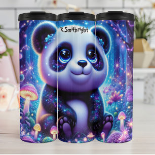 Panda met brede ogen in een magisch bos thermosbeker