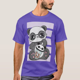 Panda met bril Boba Cup en stro Anime Kawaii T-shirt