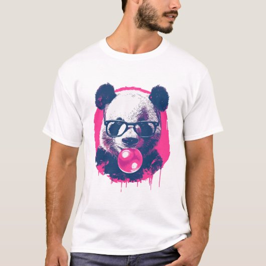 Panda met bril en bubbelgom t-shirt (Voorkant)