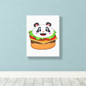 Panda met Burger Canvas Afdruk (Insitu (Houten vloer))