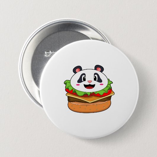 Panda met Burger Ronde Button 7,6 Cm (Voorkant /achterkant)