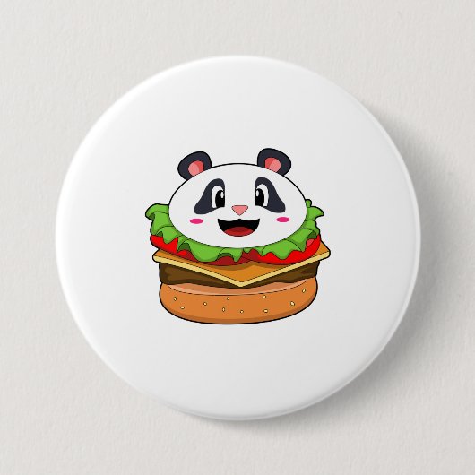 Panda met Burger Ronde Button 7,6 Cm (Voorkant)