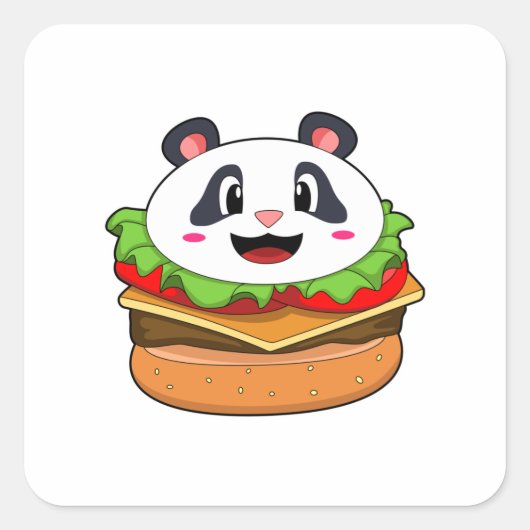 Panda met Burger Vierkante Sticker (Voorkant)